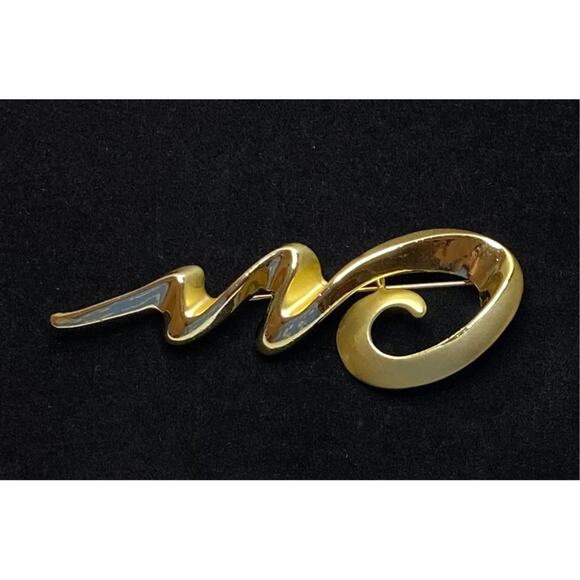 Vintage AJC Gold Tone Squiggle Brooch Pin Signed - Picture 3 of 10